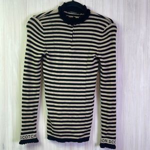 SCOTCH & SODA RIBBED STRIPED RUFFLE SWEATER